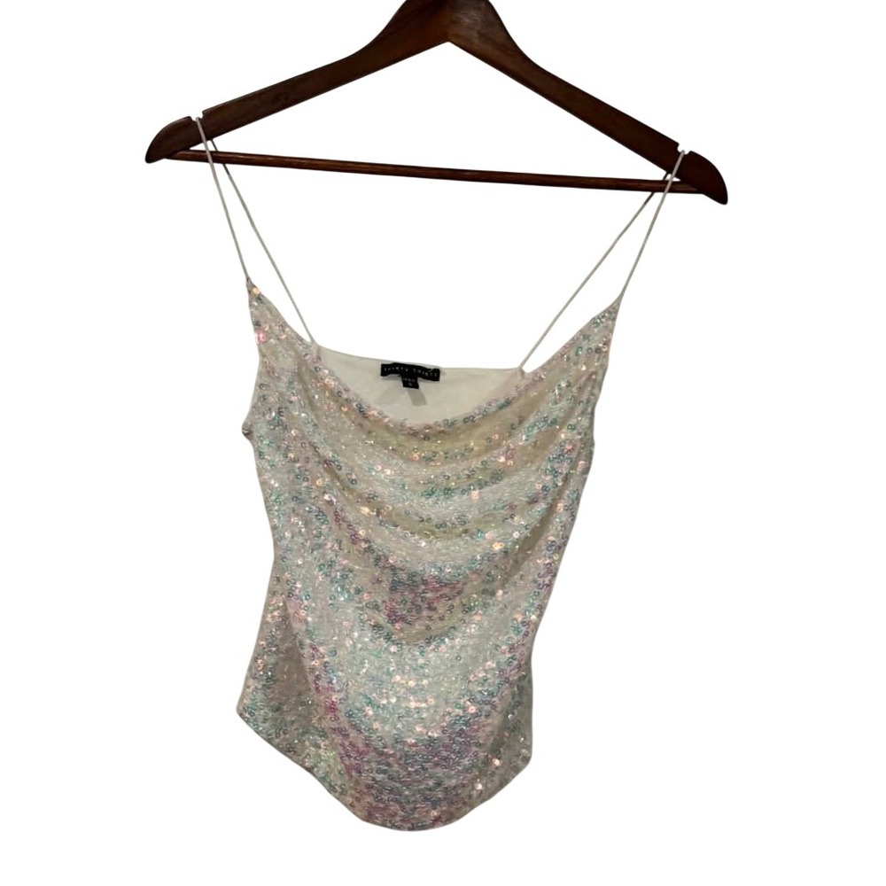 Thirty Thirty Sequin Camisole Women S Ivory Excellent Cowl Neck Iridescent Top